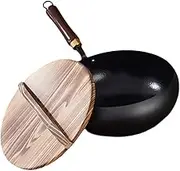 Folpus Iron Wok Frying Pan Kitchen Necessity Iron Pot with Lid Nonstick Wok for Electric Induction Stir Frying and Stewing, 20cm