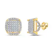 10K Yellow Gold Mens Diamond Circle Cluster Earrings 3/8 Ctw