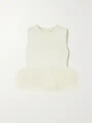 [16ARLINGTON] 16ARLINGTON - Hoku Cropped Feather-trimmed Crepe Top - White - UK 14 UK 14 White