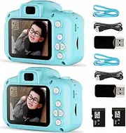 EHOME 2PCS Children Digital Cameras Kids 13MP 1080P Toddler Video Recorder LCD Toy with 1000ma Battery Rechargeable 32GB SD Card USB Line Lanyard Portable Bag (Blue)