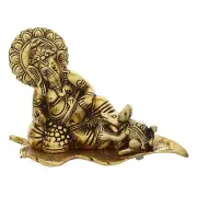 Golden Resting Ganesha with Mouse Mushak Metal Decorative Showpiece