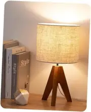 Tripod Table Lamp, Small Cute Bedside Lamp with Linen Beige Bohemian