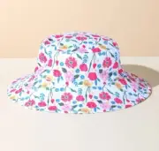 Sun Hat, Pink Floral Suits Toddler 2-3 years, Breathable Lining. Chin Strap