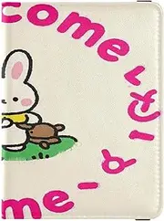 [Amooorous] Welcome Home Cute Cartoon Rabbit Leather decorative cute passport holder Vaccine Case Protector Cover Card Holder Passport Case Lightweight, Welcome home cute cartoon rabbit, 1 size