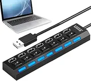 USB C Hub,Multi-Port Data Splitter - Multipurpose USB Hub with Independent Button for Remote Work Co-Working Space Home Photography Game Setup Travel