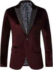 [THWEI] Mens Velvet Blazer Slim-Fit Solid Color One Button Blazer Sport Coat Jacket