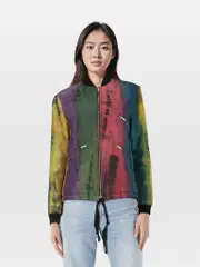 Silk Abstract Pattern Bomber Jacket