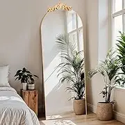 MISSDAY Vintage Baroque Full Length Mirror, 65"X24" Antique Large Arched Full Body Mirror Freestanding with French Carving Top, Full Metal Frame Stand Up Retro Mirrors for Bedroom Living Room, Gold