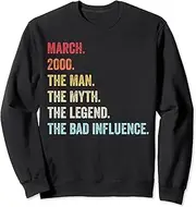 [X.Style] 23 Year Old March 2000 Man Myth Legend 23rd Birthday Sweatshirt ds471 Sweatshirt (S) Black