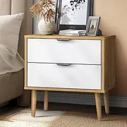 [OIKITURE] Bedside Tables 2 Drawers Side Tables Organiser Tall Nightstand Bedroom Furniture Storage Cabinet Wooden,White and Wood