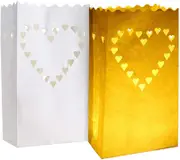 100 Pack White Heart Luminary Paper Candle Tea Light Lantern Bags Wedding Garden Anniversary Birthday Night Decorations Evening Party