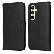 For Samsung Galaxy S24 FE 5G Case, Classic PU Leather Wallet Cover, Black