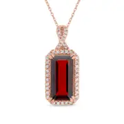 Emerald-Cut Garnet and 0.17 CT. T.W. Natural Diamond Octagonal Frame Twist Pendant in 10K Rose Gold