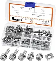60Pcs M6x10/12/16/18/20mm 304 Stainless Steel Motorcycle Battery Terminal Bolts Assortment Kit, ATV Terminal Bolt and Nuts With Square Nuts for ATV and Motorcycle Terminals