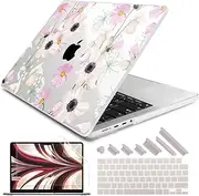 DONGKE Compatible with M3 MacBook Pro 16 Inch Case 2024 2023 2021 A2991 M2 A2780 M1 A2485 Pro/Max Chip, Plastic Hard Shell Case & Keyboard Cover for Mac Pro 16 with Touch ID, Pink Anemone