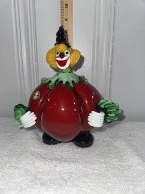 Vintage Red (Tomato Shaped) Hand Made Glass Clown 8.5” Tall Made Murano, Italy