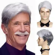 Old Man Gray Mens Wig Short Silver Grey Synthetic Grandpa Wigs for Male's Tou...