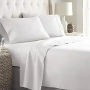 2000TC Ultra-Soft AU Size 4pc Flat Fitted Bed Sheet Set, Super King White, Breathable Deep Pocket, Wrinkle and Fade Resistant