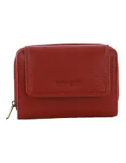 [PIERRE CARDIN] Leather Compact Bi-Fold Tab Wallet in Red