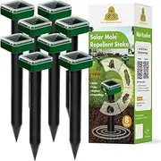 8 Pack Mole Repellent for Lawns Solar Powered Groundhog Spikes, Ultrasonic Mole Stakes for Yard, Waterproof Gopher Repellent to Get Rid of Gopher, Vole and Snake for Farm