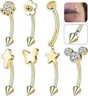 AccGin Stainless Steel Eyebrow Rings 16G Spike Eyebrow Piercing Jewelry Curved Belly Rings Navel Barbell Vertical Labret Lip Rings Spike Tragus Helix Daith Tragus Earrings Rook for Women Men