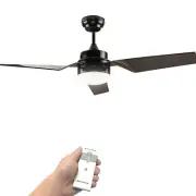52" Ceiling Fan with Light & Remote 3 Blade High Speed LED DC Fan Black