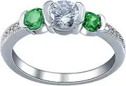 [VPbao] Cubic Zirconia Ring CZ Plated 925 Sterling Silver Wedding Rings Green