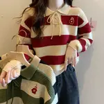 復古條紋針織衫設計感慵懶風毛衣女 RETRO STRIPED KNIT SWEATER DESIGN WITH A LA