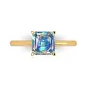 2.0 ct Asscher Cut Blue Moissanite Wedding Bridal Promise Ring 14k Yellow Gold