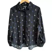 NWT ModCloth A Swig of Swagger Button Up Top Black M