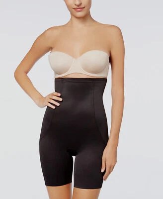 NEW $95 Miraclesuit Women's Black High-Waist Mid-Thigh Shapewear Slimmer Size S