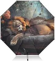 [PDZRMY] Lion Sofa Wine UV Protection Travel Umbrella Compact for Rain and Sun - Auto Open and Close UPF 50+ Windproof Portable 46” Sun Umbrella for Women and Men