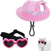 Dog UV Protection Set, Adjustable Baseball Cap with Ear Holes, Sunglasses, Visor Sunbonnet, for Small Dogs and Puppies (Small)