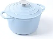 HAWOK Enameled Cast Iron Dutch Oven with Lid, 3 Quart Deep Round Dutch Oven with Dual Handles, Blue