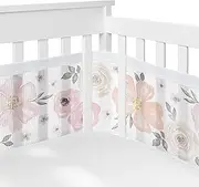 Sweet Jojo Designs + BreathableBaby Blush Pink Grey Boho Floral Girl Breathable Mesh Crib Liner Baby Infant Bohemian Farmhouse Shabby Chic Rose Lily Watercolor Flower Elegant Gray White