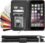 Cavor for iPhone 6 Plus/iPhone 6s Plus Case,PU Leather Zip Pocket Wallet Flip Cover Case Magnetic Closure Book Design with Kickstand Feature & Card Slots Compartment for iPhone 6s Plus(5.5")-Black