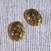 Millefiori Art Glass Cabochons 18x13mm Oval Yellow Green White Flowers 2 pcs