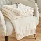Knit Throw Blanket White Checkered Throw Blanket for Couch Soft Cozy Knitted ...