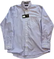 Allen Edmonds Mens Shirt Size Large Button Down Purple White Stripes Cotton NWT