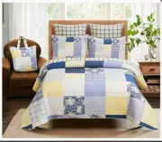 Farmhouse Garden Blue Bell Patchwork Printed Quilt Set with Bonus Tote Bag New