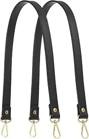 [uxcell] Leather Purse Strap Replacement PU Short Bag Handles with Gold Lobster Buckles, 23 Inch Length Fit for Handbags Shoulder Bag Accessories - Rectangle (2 Pack, Black)