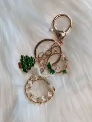 Christmas Tree bunny Wreath bag charm Keychain key ring key fob Gold Color