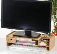 在飛比找松果購物優惠-木質DIY電腦螢幕增高架桌面收納架-小抽屜款 (3.4折)