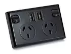 Black Double USB Australian Power Point GPO Socket Outlet