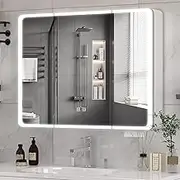 Bathroom Mirror Cabinet,Lighted Medicine Cabinet with Mirror, Bathroom Led Medicine Cabinet,Anti-Fog,Dimming,Bathroom Medicine Cabinet with Lights (White, 90x70x13cm-Round)