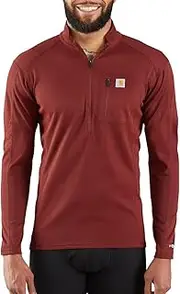 [CARHARTT] Men's Force Tech Quarter-Zip Thermal Base Layer Long Sleeve Shirt, Fired Brick, Large