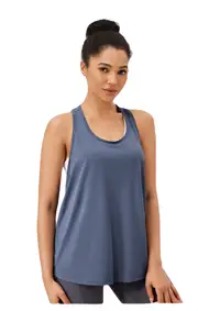 Women Yoga Vest Sports Tank Tops Quick Dry Loose Fit Yoga Tops Sleeveless Fitness Tops-Blue