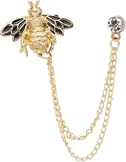[Knighthood] Men's Bee With Hanging Chain Brooch Lapel Pin (Golden & Black) (Gold, Medium) (KN19-BEE-GOLD)