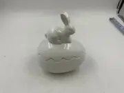 Ceramic 6x4in Spring Bunny Covered Candy Dish CC01B43005