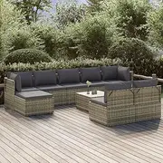 Generic 10 Piece Garden Lounge Set with Cushions Grey Poly Rattan,3157342